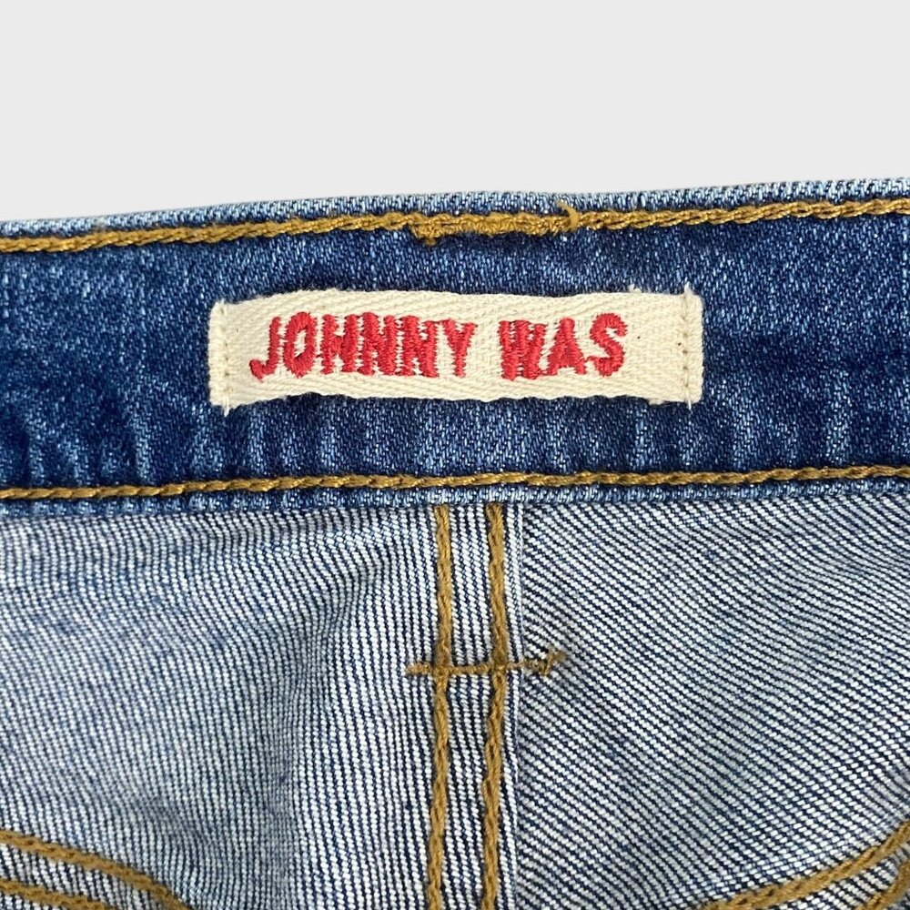 Johnny Was Cropped Denim Boyfriend Jean Size 29 Embroidered Mid-Rise Raw-Hem New - Picture 8 of 11
